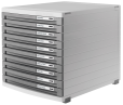 HAN Schubladenbox CONTUR – modernes und modular erweiterbares Schubladensystem, mit 10 geschlossenen Schubladen bis Format DIN B4, lichtgrau-dunkelgrau, 1510-19