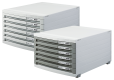 HAN Schubladenbox CONTUR – modernes und modular erweiterbares Schubladensystem, mit 6 geschlossenen Schubladen bis Format DIN B4, lichtgrau-dunkelgrau, 1506-19