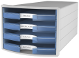 HAN Schubladenbox IMPULS 2.0 – innovatives, attraktives Design in höchster Qualität. Mit 4 offenen Schubladen für DIN A4/C4, lichtgrau/transluzent-blau, 1013-64