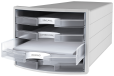 HAN Schubladenbox IMPULS 2.0 – innovatives, attraktives Design in höchster Qualität. Mit 4 offenen Schubladen für DIN A4/C4, lichtgrau/transluzent-klar, 1013-63