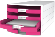 HAN Schubladenbox IMPULS 2.0 – innovatives, attraktives Design in höchster Qualität. Mit 4 offenen Schubladen für DIN A4/C4, weiß-pink, 1013-56