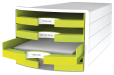 HAN Schubladenbox IMPULS 2.0 – innovatives, attraktives Design in höchster Qualität. Mit 4 offenen Schubladen für DIN A4/C4, weiß-lemon, 1013-50