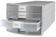 HAN Schubladenbox IMPULS 2.0 – innovatives, attraktives Design in höchster Qualität. Mit 4 geschlossenen Schubladen für DIN A4/C4, lichtgrau/transluzent-klar, 1012-63