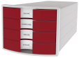 HAN Schubladenbox IMPULS 2.0 – innovatives, attraktives Design in höchster Qualität. Mit 4 geschlossenen Schubladen für DIN A4/C4, lichtgrau-rot, 1012-17