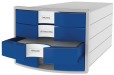 HAN Schubladenbox IMPULS 2.0 – innovatives, attraktives Design in höchster Qualität. Mit 4 geschlossenen Schubladen für DIN A4/C4, lichtgrau-blau, 1012-14