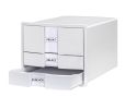 HAN Schubladenbox IMPULS – modernes Gehäusedesign für Papierformate DIN A4/C4. Mit 3 geschlossenen Schubladen und Schubladeneinsatz für DIN A4/C4, weiß, 1017-12