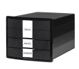 HAN Schubladenbox IMPULS – modernes Gehäusedesign für Papierformate DIN A4/C4. Mit 3 geschlossenen Schubladen und Schubladeneinsatz für DIN A4/C4, schwarz, 1017-13
