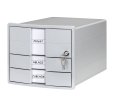 HAN Schubladenbox IMPULS – modernes Gehäusedesign für Papierformate DIN A4/C4. Mit 3 geschlossenen Schubladen und Schloss, inkl. Einsatz, lichtgrau, 1018-11