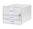 HAN Schubladenbox IMPULS – modernes Gehäusedesign für Papierformate DIN A4/C4. Mit 3 geschlossenen Schubladen und Schloss, inkl. Einsatz, weiß, 1018-12