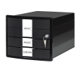 HAN Schubladenbox IMPULS – modernes Gehäusedesign für Papierformate DIN A4/C4. Mit 3 geschlossenen Schubladen und Schloss, inkl. Einsatz, schwarz, 1018-13