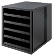 HAN Schubladenbox SCHRANK-SET KARMA – attraktives Design für Unterlagen bis DIN C4, BLAUER ENGEL zertifiziert, mit 5 offenen Schubladen, öko-schwarz, 14018-13