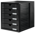 HAN Schubladenbox SYSTEMBOX – attraktives Design für Unterlagen bis DIN C4, mit 5 geschlossenen Schubladen, schwarz, 1450-13