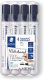 STAEDTLER Whiteboard Marker Lumocolor, Rundspitze ca. 2 mm Linienbreite, hohe Qualität, trocken und rückstandsfrei abwischbar von Whiteboards, Set mit 4 schwarzen Markern, 351 WP4-9X