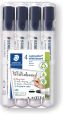 STAEDTLER Whiteboard Marker Lumocolor, Rundspitze ca. 2 mm Linienbreite, hohe Qualität, trocken und rückstandsfrei abwischbar von Whiteboards, Set mit 4 schwarzen Markern, 351 WP4-9X