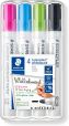 STAEDTLER Whiteboard Marker Lumocolor, trocken und rückstandsfrei abwischbar von Whiteboards, Rundspitze, ca. 2 mm Linienbreite, hohe Qualität, Set mit 4 Farben, 351 WP4-1