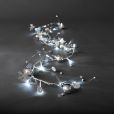 Konstsmide 3189-903 - LED Dekolichterkette, silberfarbene Perlen und Schneekristalle, 20 kalt weiße Dioden, 24V Innentrafo, transparentes Kabel