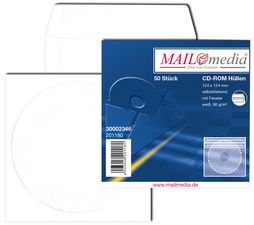 MAILmedia CD-/DVD-Papiertaschen, mit Fenster, Offset weiß