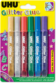 UHU Glitzerkleber Glitter Glue Shiny, Inhalt: 6 x 10 ml