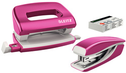LEITZ Heftgerät- & Locher-Set Mini Nexxt WOW, pink-metallic 55612023
