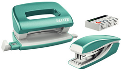 LEITZ Heftgerät- & Locher-Set Mini Nexxt WOW, blau-metallic