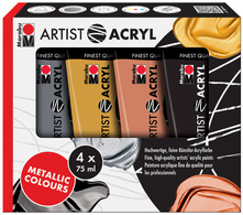 Marabu Acrylfarben-Set Artist Acryl, Metallic, 4 x 75 ml