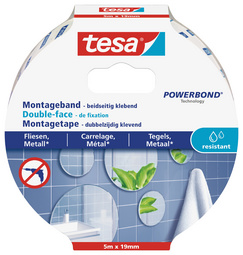 tesa Powerbond Montageband für Fliesen/Metall, 19 mm x 5,0 m