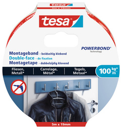 tesa Powerbond Montageband für Fliesen/Metall, 19 mm x 1,5 m