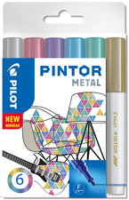 PILOT Pigmentmarker PINTOR, fein, 6er Set METAL MIX