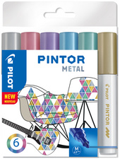 PILOT Pigmentmarker PINTOR, medium, 6er Set PASTEL MIX
