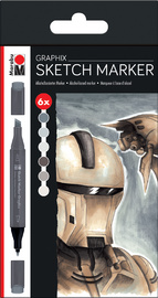Marabu Sketch-Marker Graphix ALPHA ROBOT, 6er Etui