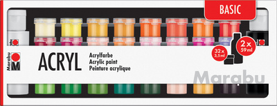 Marabu Acrylfarben-Set BASIC, 32 x 3,5 ml / 2 x 59 ml